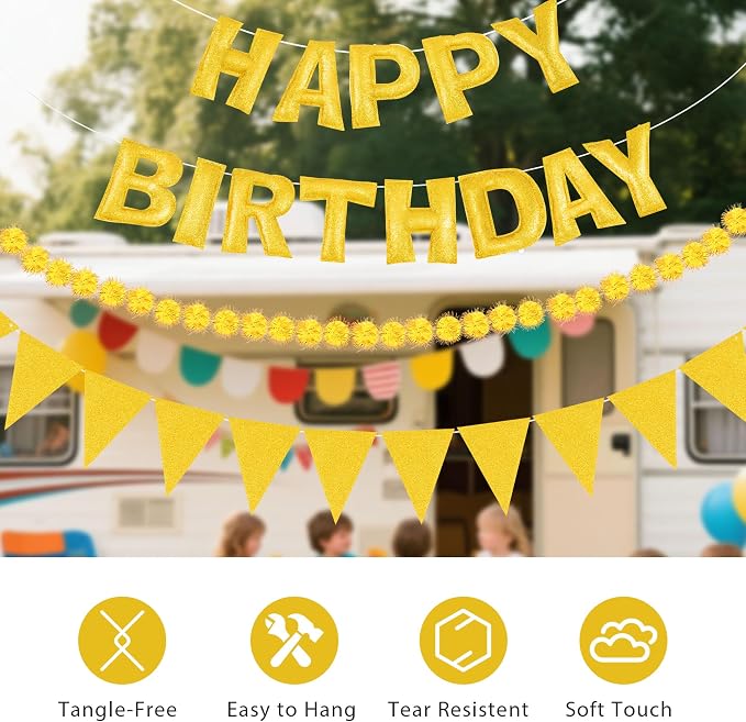 CANREVEL 3 PCS Pre-Strung 3D Happy Birthday Banner Decorations, Happy Birthday - Image 4