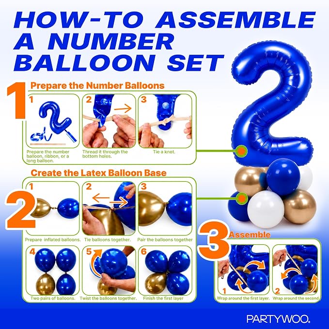 PartyWoo Number Balloons 40 Inch Blue Number 2 Kit - Image 7