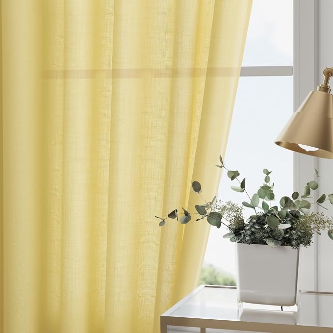 Yellow Linen Curtains 63 Inches Long - Image 2