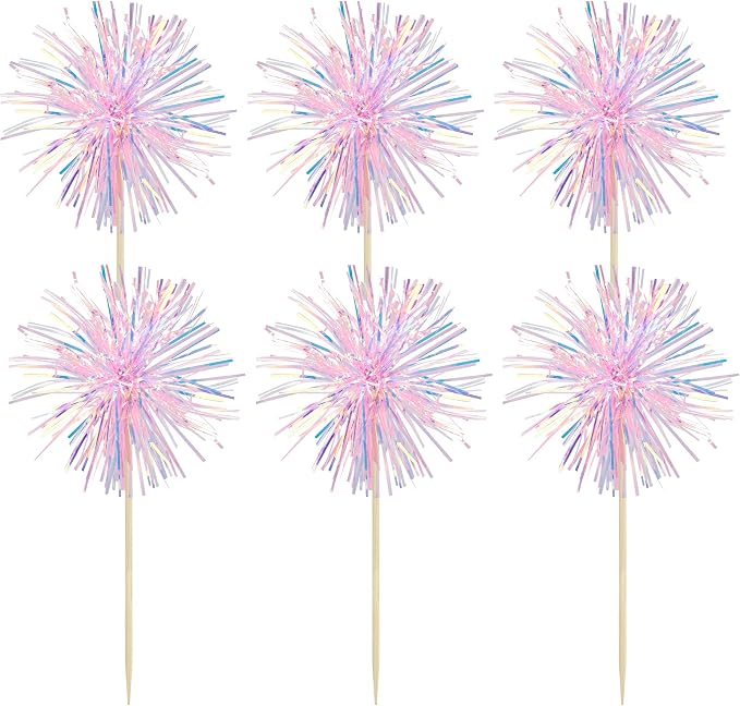 Gyufise 30Pcs Foil Firework Cupcake Toppers Sparkle Tinsel Cake Toppers Tinsel - Image 3
