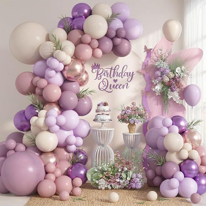 Dusty Purple Balloons Garland Arch Kit, Lilac Retro Pink Sand White Balloon by Togvu