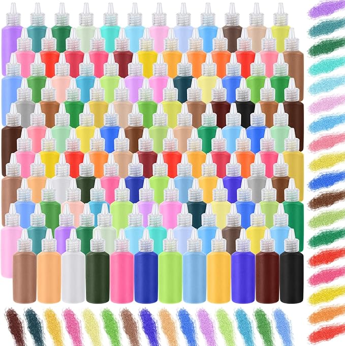Wettarn 120 Pcs 1.25 oz Sand Art Bottle Kits 60 Colors of Sand and Bottle for Rangoli Art Painting DIY Drawing Favor Diwali Wedding Decoration Vase Glass Crafty Collection (Multicolor)