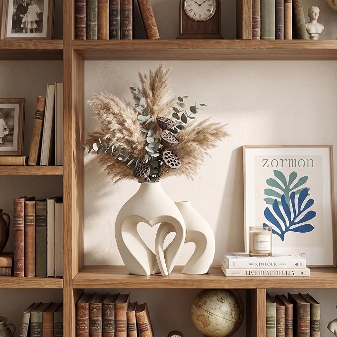 White Ceramic Flower Vase Home Table Decor Heart Shaped Vase Set of 2 | Boho - Image 5