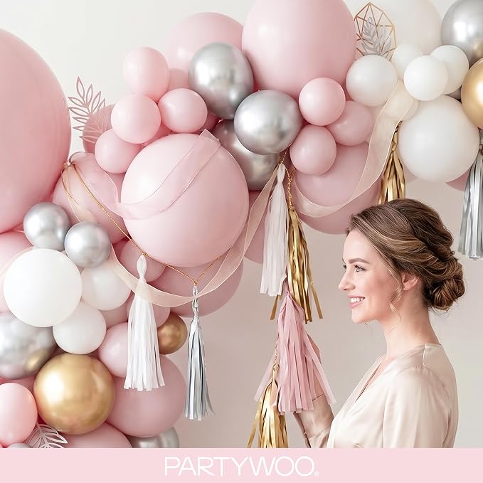 PartyWoo Pale Pink Balloons 127pcs Light Pastel Baby Pink Color | 36 18 12 10 5 - Image 9