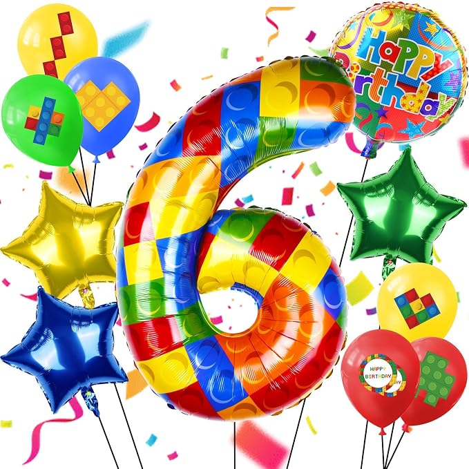 40 Inch Building Block Number Balloon, Colorful Number Block Foil Balloons by AXBMM