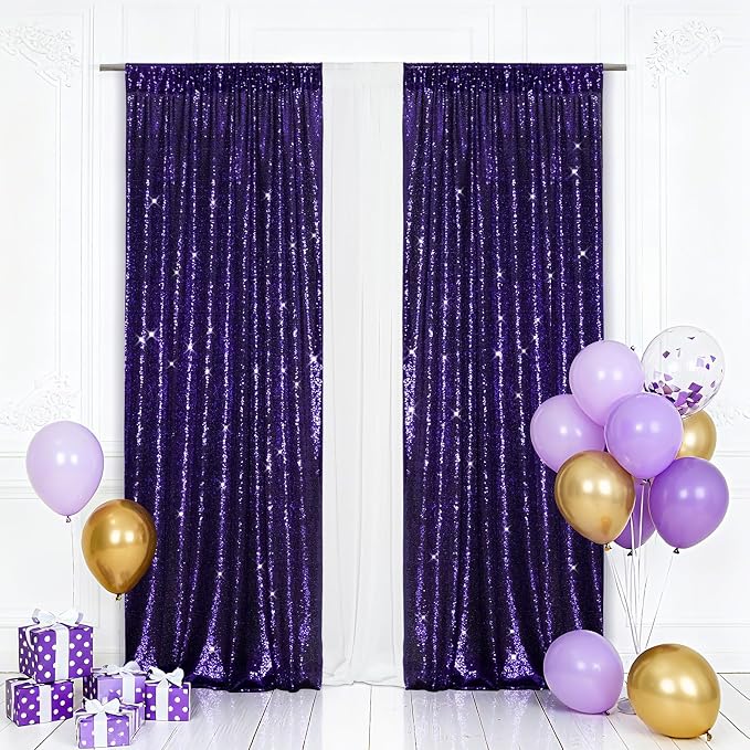 Eternal Beauty Purple 3mm Sequin Backdrop 2x8 Ft 2 Pack Wedding | Dense Sparkle by EternalBeauty
