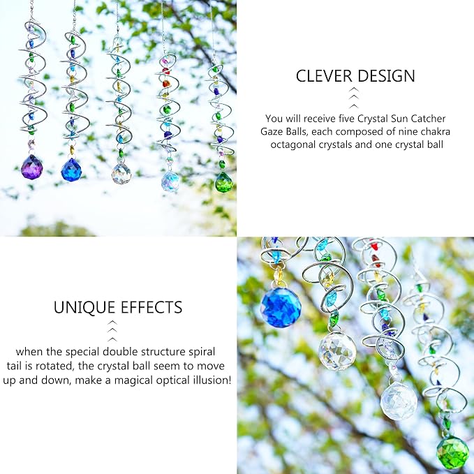 5 Pack Crystal Suncatcher Gazing Ball Spiral Wind Spinner Garden Decor | - Image 7