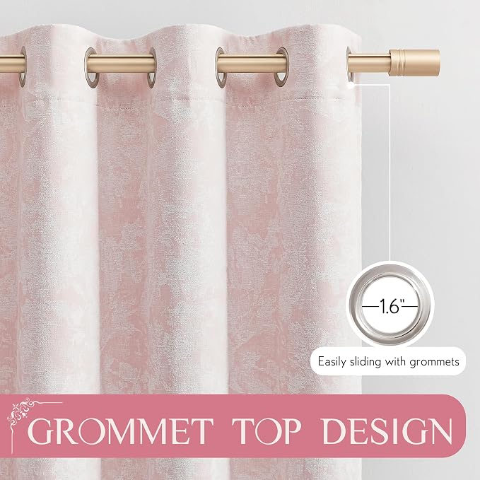 Beauoop Pink Floral Jacquard Blackout Sliding Door Curtains 100x84 1 Set | - Image 7