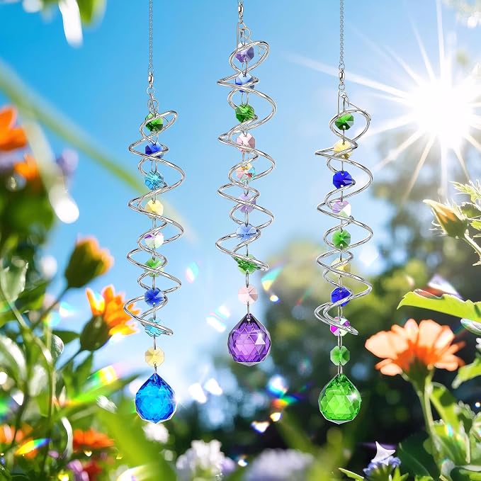 5 Pack Crystal Suncatcher Gazing Ball Spiral Wind Spinner Garden Decor | - Image 4