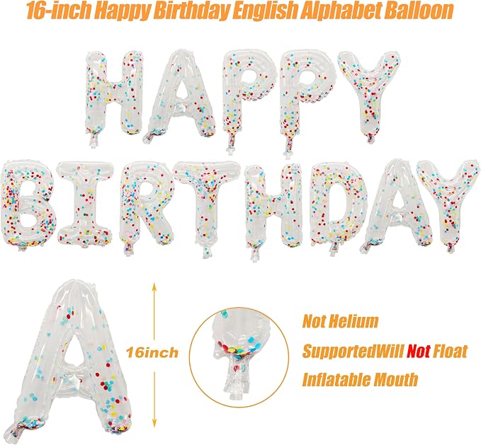 Happy Birthday Letter balloon banner, 16-inch Happy Birthday | clear sequined - Image 2