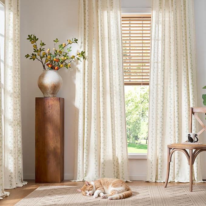 Cathy Linen Floral Curtains for Living Room Privacy Curtains Set of 2 for - Image 4