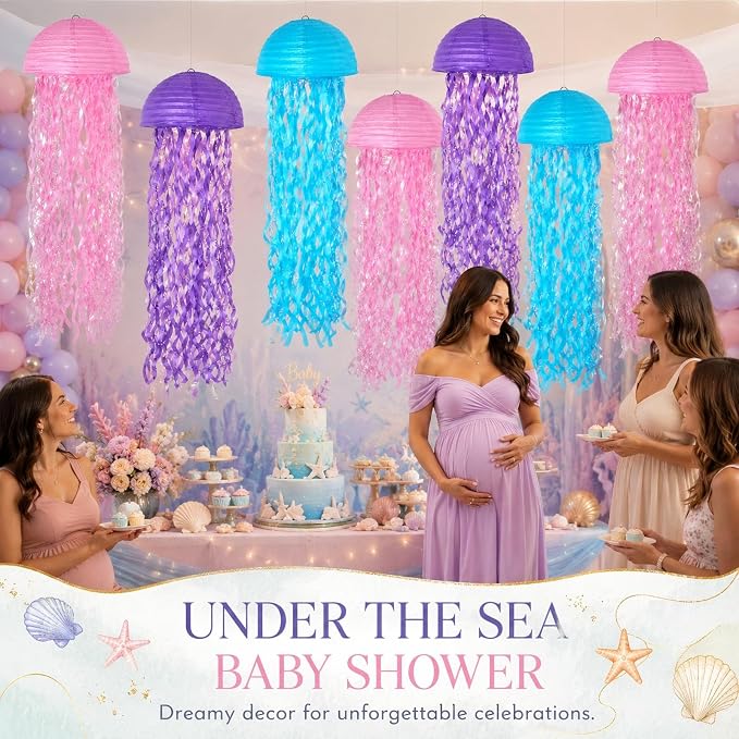 6-Pack Jellyfish Paper Lanterns, Under the Sea Party Decorations | 10-Inch Pink - Image 4