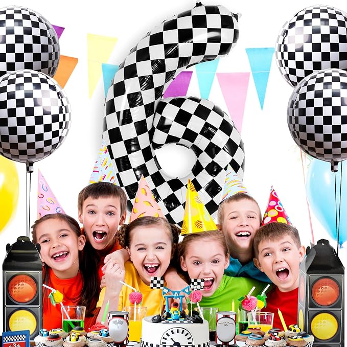 Checkered Number 6 Balloon 40 Inch, Large Foil Black and White Number Balloons - Image 4