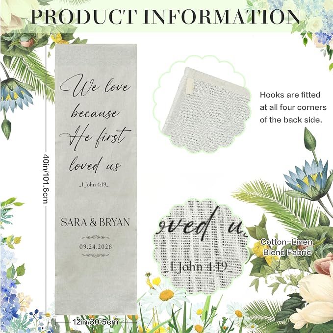 Christian Bible Verse Wedding Linen Wall Tapestry, 1 John 4:19 Scripture Love - Image 7