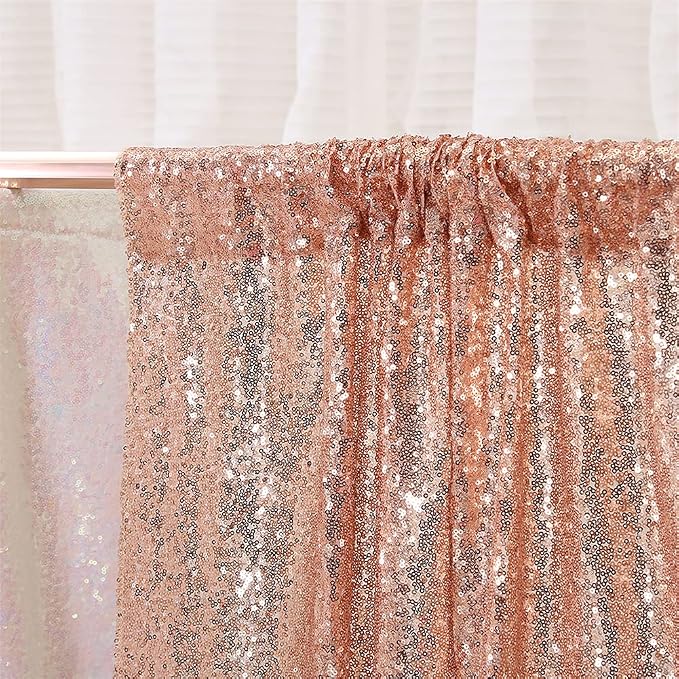 Eternal Beauty Rose Gold Sequin Backdrop Curtains, 4 Panels 2x8FT | 3mm Sparkle - Image 8