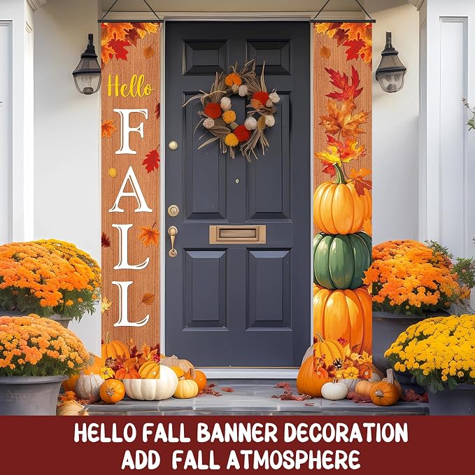 Preboun 4 Pairs Seasonal Door Banners Decorations Set Fall Porch Signs Banners - Image 5
