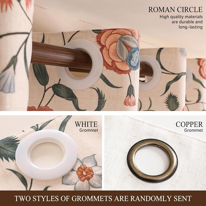 Designer French Linen Printed Curtains, 2 Panels, Floral Pattern Draps - Image 6