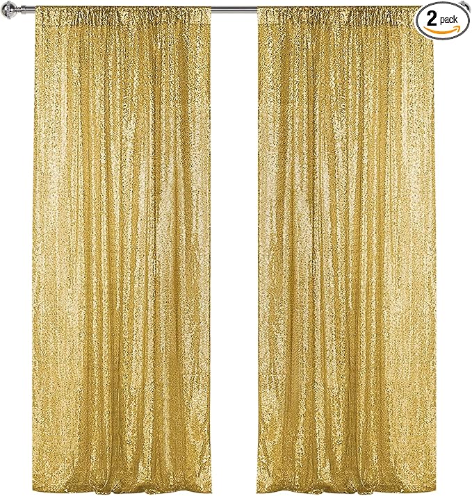 Sugargirl Gold Sequin Backdrop Curtain 2 Panels 2FTx8FT Glitter Gold Background by Sugargirl