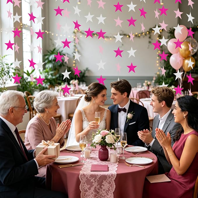 BEISHIDA 6Pcs Pink Star Garland Decor Twinkle Paper Star Banner Backdrop - Image 4
