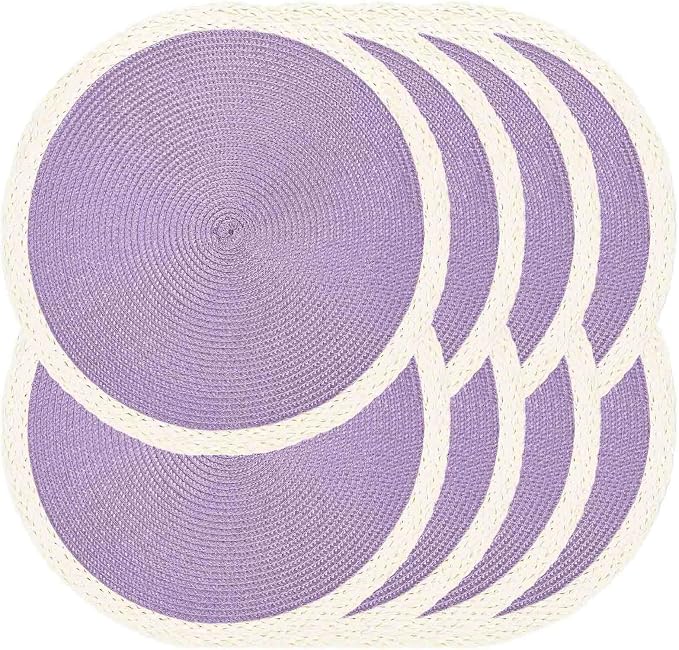 Round Placemats Set of 8, Woven Table Mats, Mint Purple | Braided Paper Edge by Noctiflorous