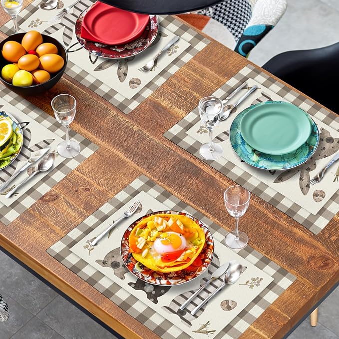 Easter Bunny Buffalo Plaid Placemats Set of 4 Rabbit Spring Egg Dining Table - Image 7