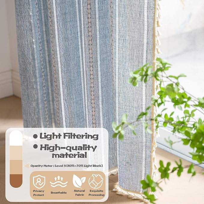 Sutuo Home Denim Blue Boho Curtains 84 Inches Long - Image 2