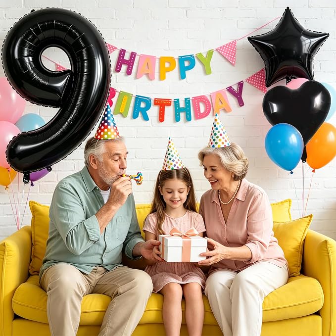 TONIFUL 9th Birthday Balloons Kit 40 Inch Black Large Number 9 Foil Balloon | - Image 5