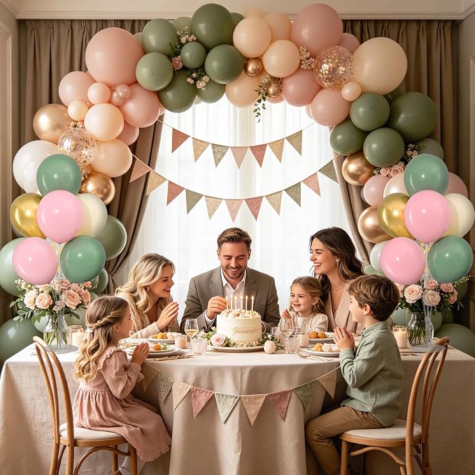 4 Sets Sage Green Pink Gold Balloons Stand - Image 7