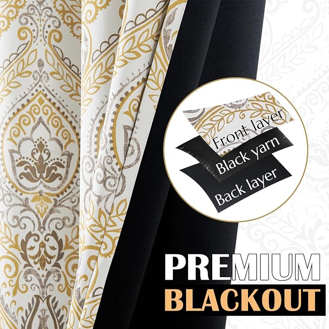 jinchan Grey Blackout Curtains 63 Inch Damask Vintage Grommet 2 Panels | Room - Image 3