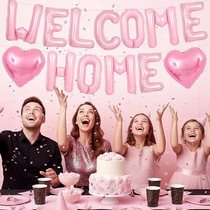 Welcome Home Balloons Pink, 16Inch Welcome Home Foil Balloons Banner - Image 7