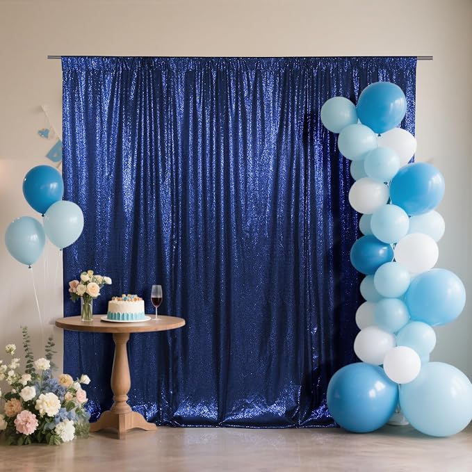 SquarePie 6x8ft Navy Blue Sequin Backdrop, High Density Non-Transparent Glitter by SquarePie