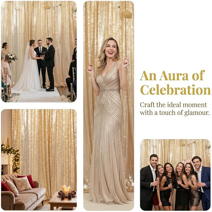 ShinyBeauty Light Gold Sequin Backdrop 8x10ft, - Image 6