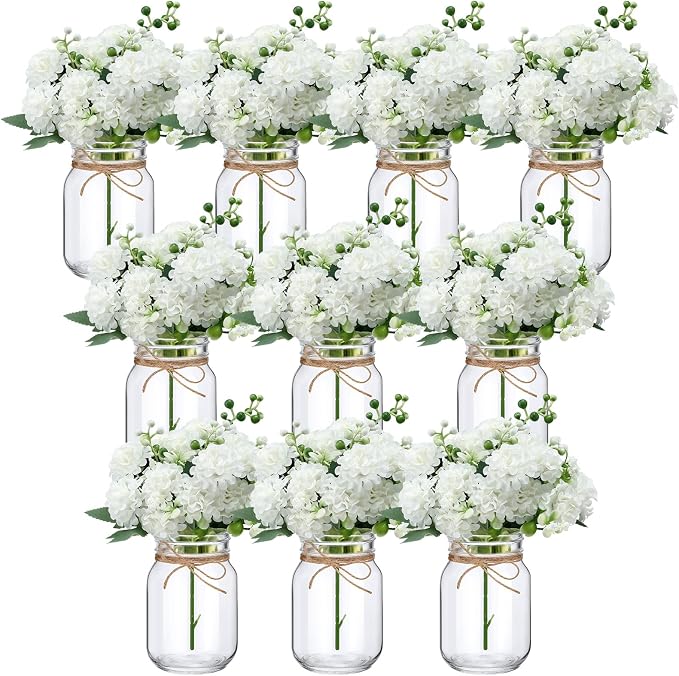 XunYee 10 Set Mason Jars for Centerpieces, Hydrangea | Mason Jar Flower Vases by XunYee