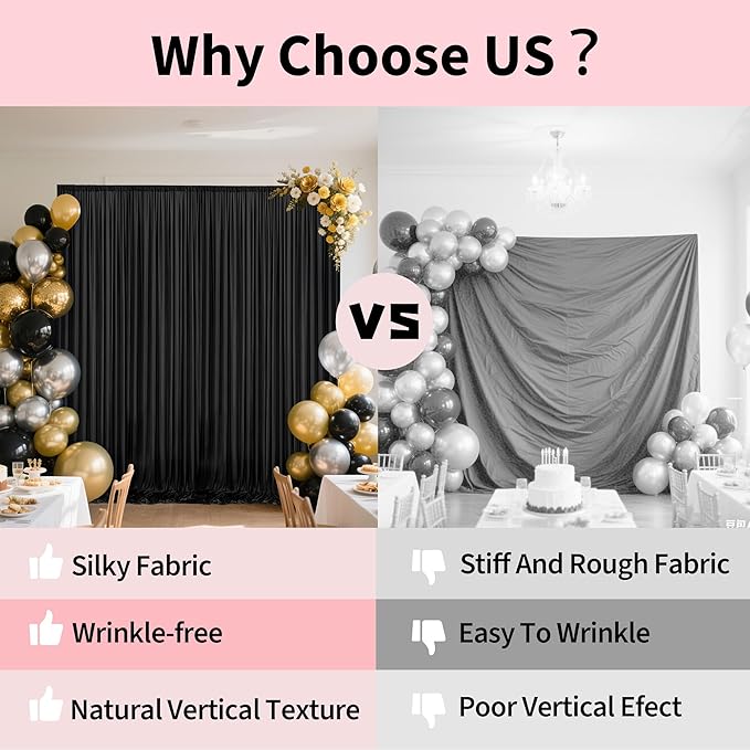 10x10ft Backdrop Curtains for Parties, 2 Panels 5x10ft Photography Backdrop Curtain with Rod Pocket,Backdrop Polyester Background Drapes,Wedding Backdrop Drapes for Birthday Baby Shower Home Decor