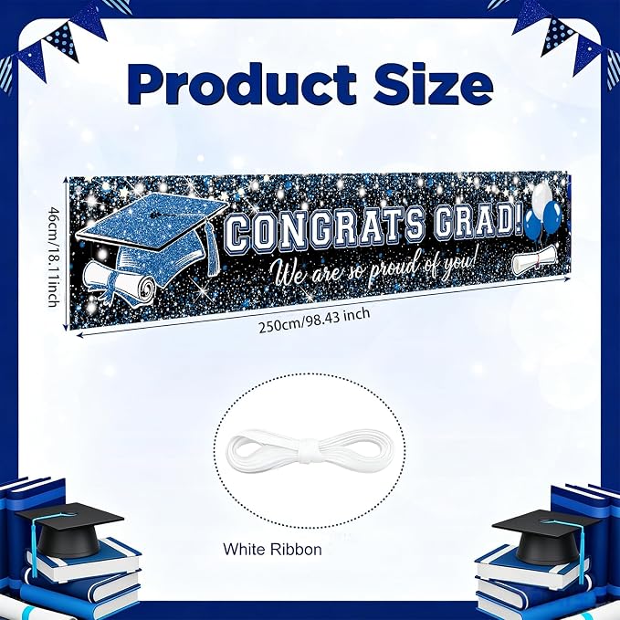Blue Silver Graduation Party Decorations/Congrats Grad Graduation Banner Navy - Image 4