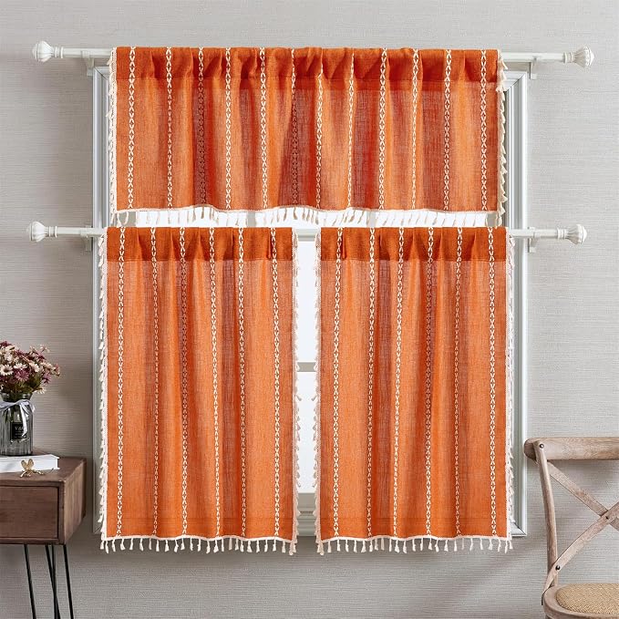 RoomTalks Fall Color Boho Farmhouse Kitchen Curtains 36 Inch Length French - Image 6
