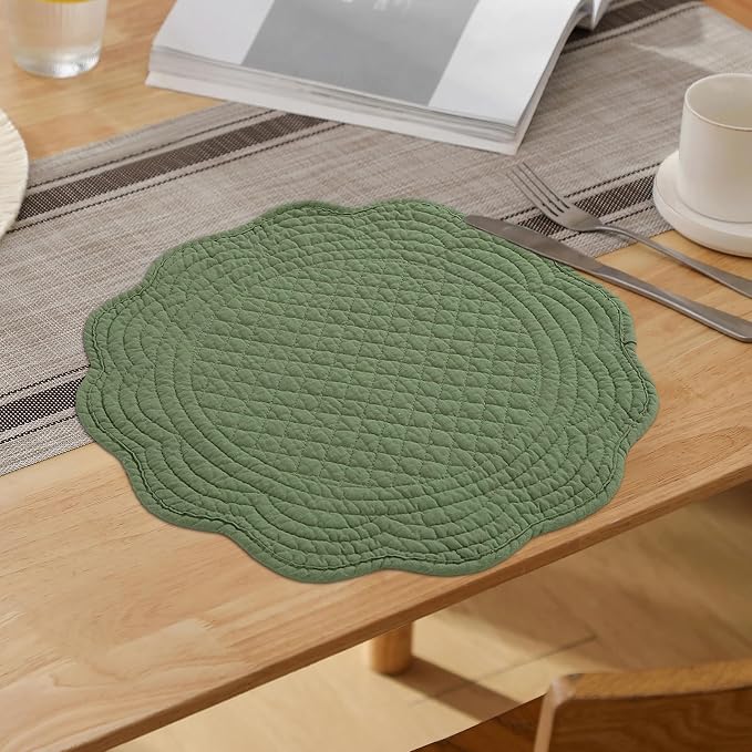HOMBYS Quilted Placemats Set of 6 Washable Round Placemats - Image 7