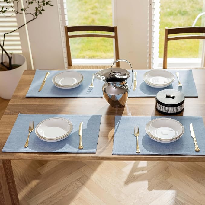 Demetex Blue Placemats Set of 4 Heat Resistant Place Mats Linen Cloth Placemat - Image 6