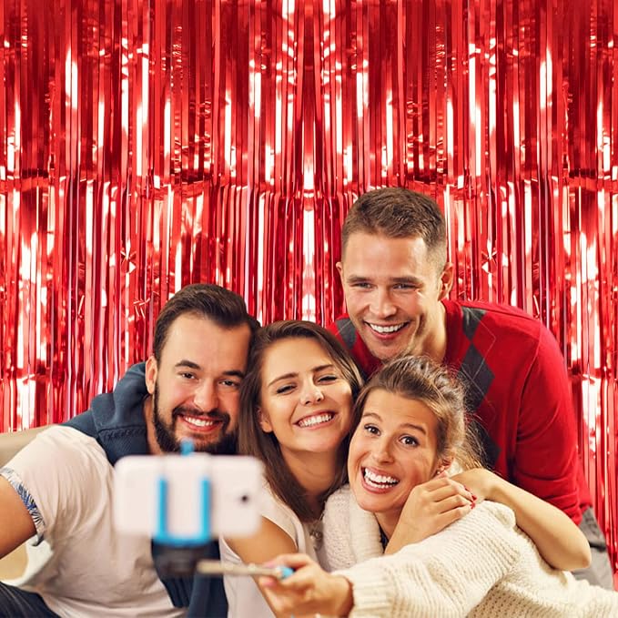 2 Pack Red Metallic Tinsel Foil Fringe Curtain, 3.2Ft x 8.2Ft Tinsel Curtain - Image 6