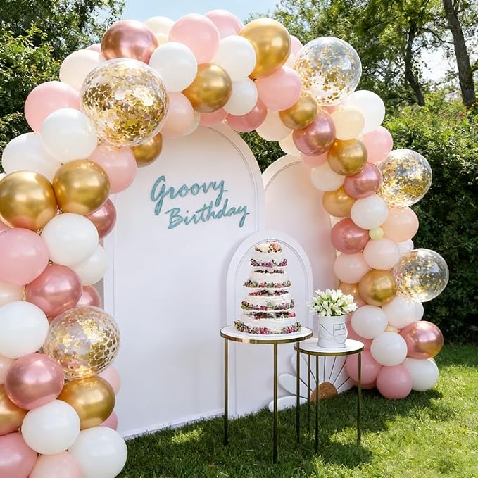 Pink Gold White Balloons 60Pcs 12 Inch Confetti Latex Balloon - Image 5