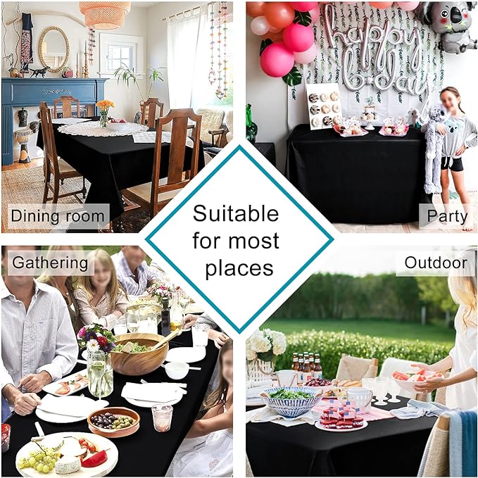Hiasan Black Tablecloth Square, 54 x 54 inch - Waterproof, Wrinkle Resistant, Washable Polyester Fabric Table Cloth for Card Tables