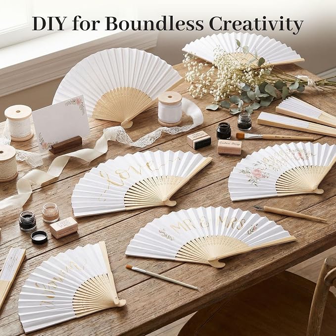 JOHOUSE 28 PCS White Paper Women Folding Handheld Fans, 8.3 Inch | Hand Fans - Image 5