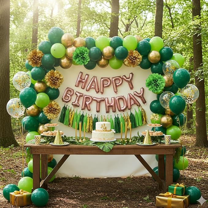 Green and Gold Tassel Garland Banner, 20 Pack Paper Tassels Streamers - Image 2