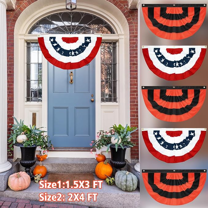 2PCS Halloween Bunting Flag 1.5x3FT Fully Sewn Orange & Black 5 Stripe - Image 4