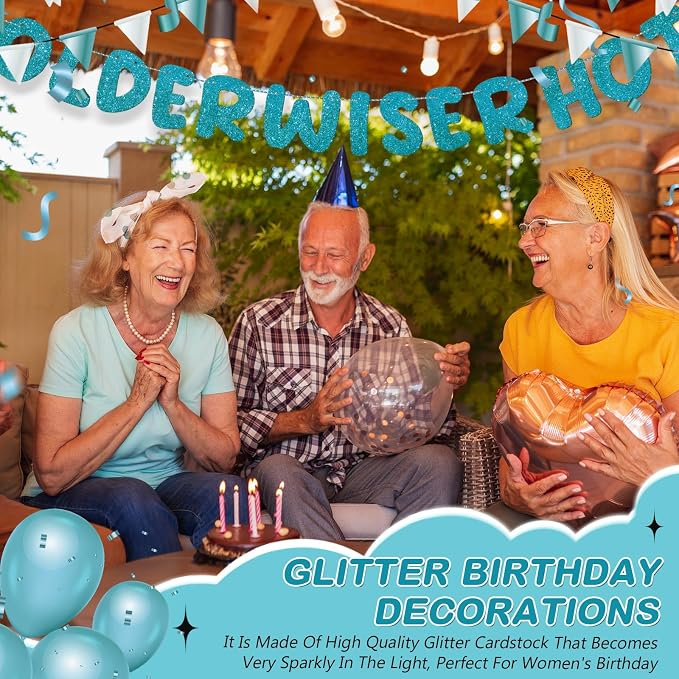 Fulmoon Set of 3 Pre Strung Older Wiser Hotter Glitter Banner Funny Birthday - Image 5