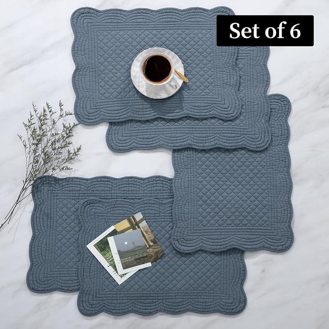 HOMBYS Quilted Placemats Set of 6 Washable-13x18 inches Rectangular Placemats - Image 7