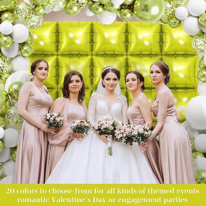 Lemon Green Square Foil Balloons 25 Pcs Metallic Lemon Green Balloons Wall - Image 4
