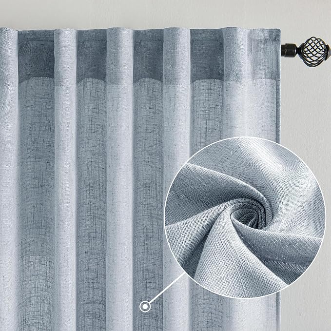 MIULEE Chambray Blue Linen Curtains 52x84 Inch Long - Image 2
