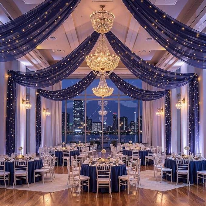 6 Panels Dark Blue Ceiling Curtains by Unknown