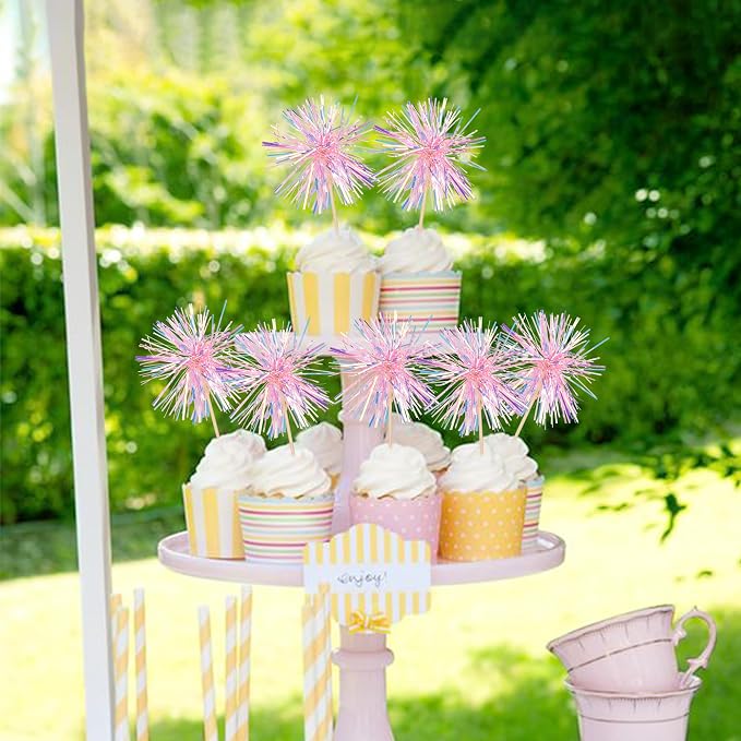 30 PCS Foil Firework Cupcake Toppers Happy Birthday Cupcake Toppers Sparkle - Image 4